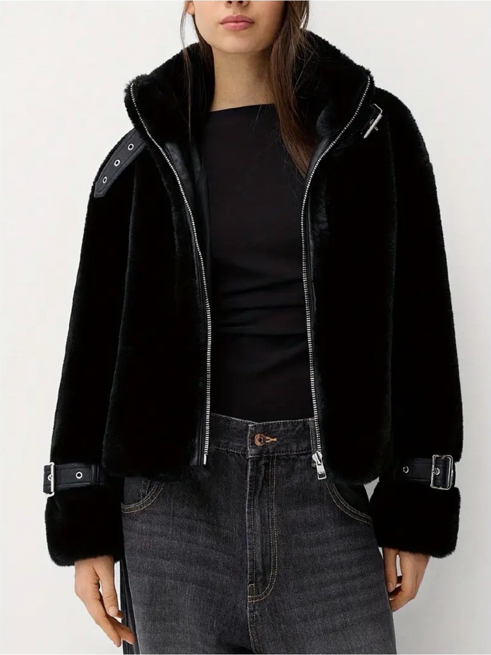 Ci Sono Black Faux Fur Plush Teddy Jacket Large NWOT